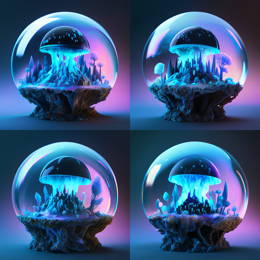 Crystal ball mushroom world - set of 4